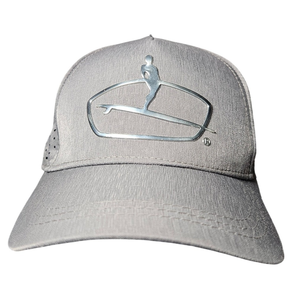 Ron Jon Surf Shop Hat Mens OSFM Gray Chrome Logo Perforated Mesh Adjustable Cap